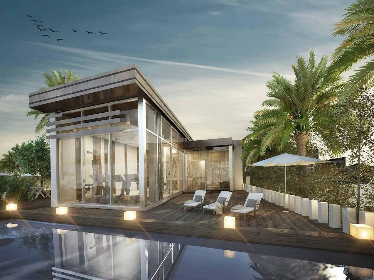 Nudra Saadiyat community amenities featuring clubhouse, tennis courts, and landscaped leisure areas